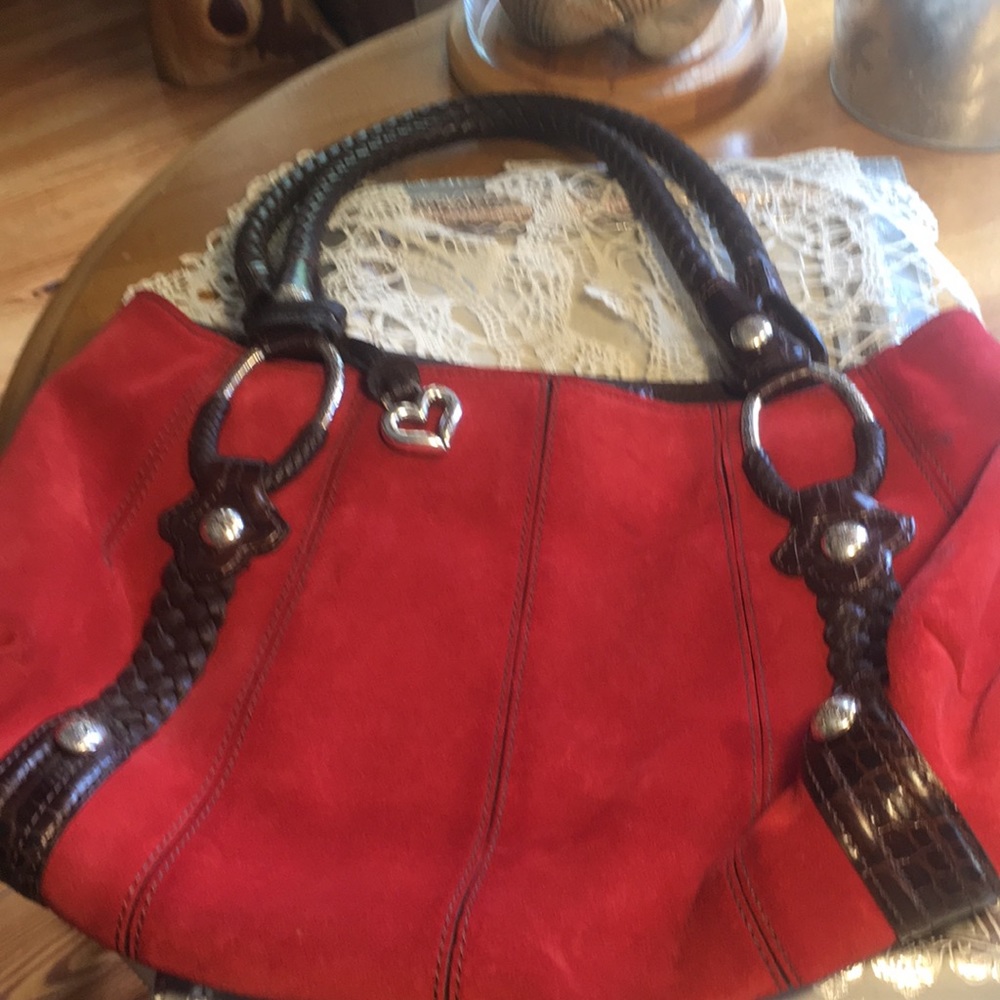 Brighton Red Suede Purse Leather Handles